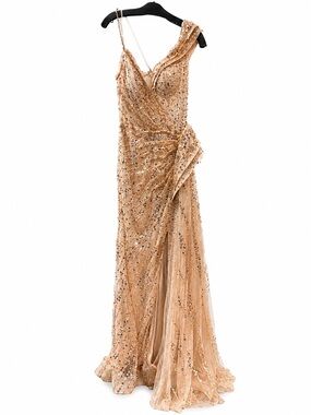 Catwalk 60163 Khaki One-Shoulder Sequin Evening Gown